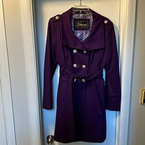 Royal purple Guess trench pea coat, size large